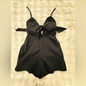 Lulu's Elegant Black Romper Open Tie Back Small